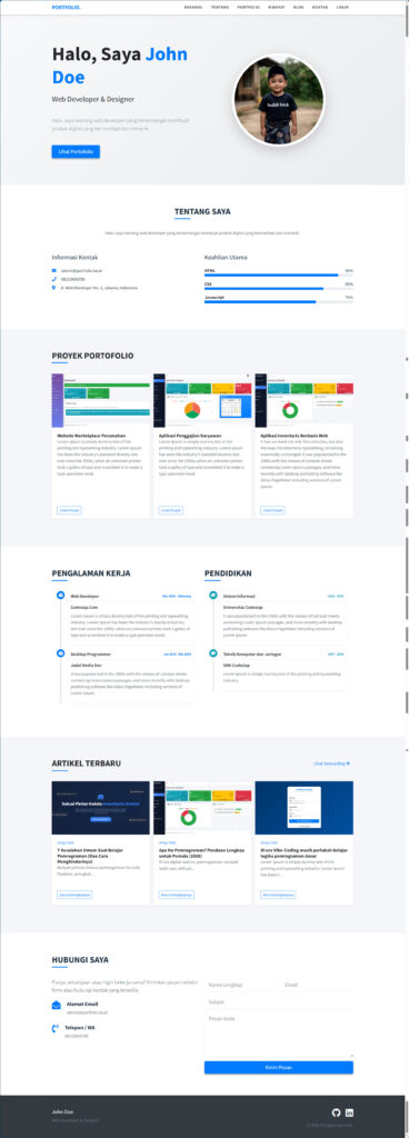 Tampilan halaman utama Landing Page Web Portfolio CI4