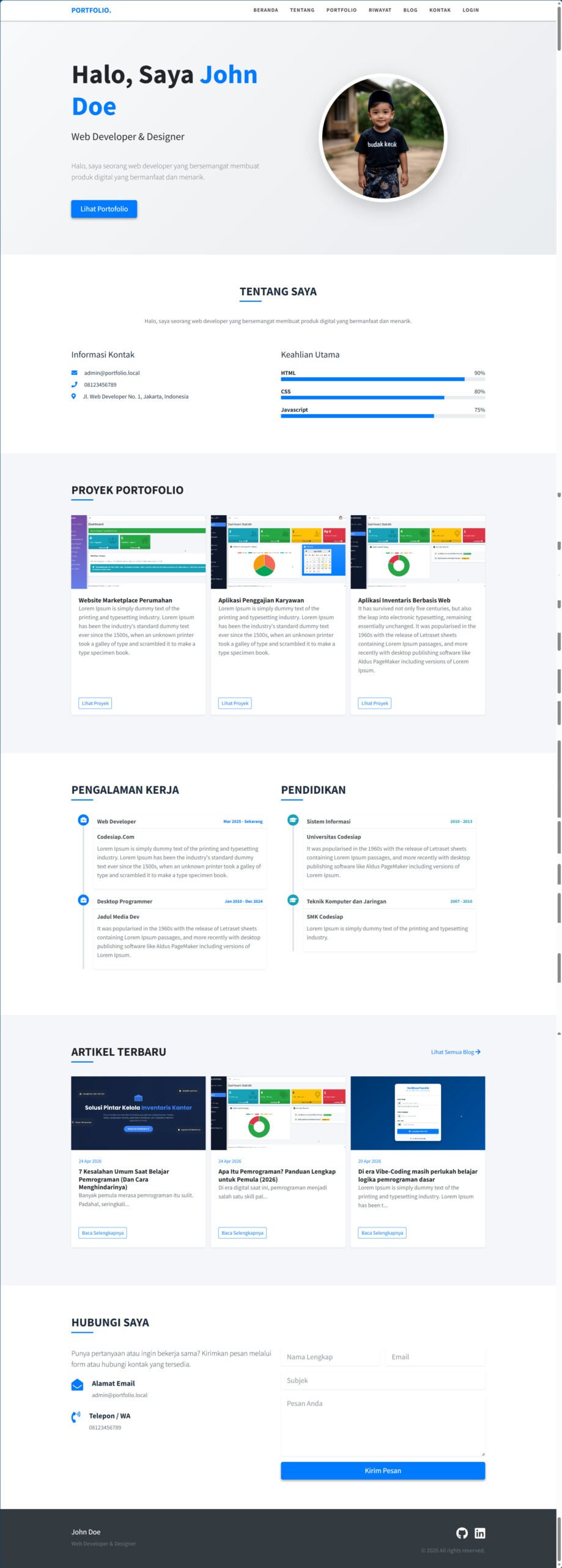 Source Code Web Portfolio Profesional dengan CodeIgniter 4 & AdminLTE 3 ...