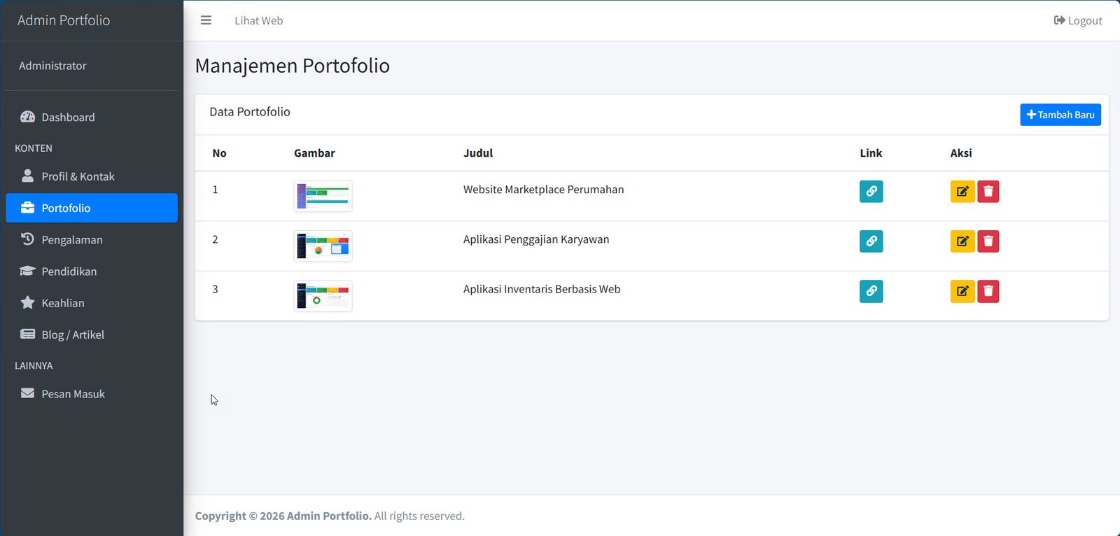 Source Code Web Portfolio Profesional dengan CodeIgniter 4 & AdminLTE 3 ...